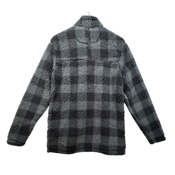 Alpine Sherpa Mens Pullover Fleece Small 1 Plaid Gray & Black Soft - Picture 9 of 12